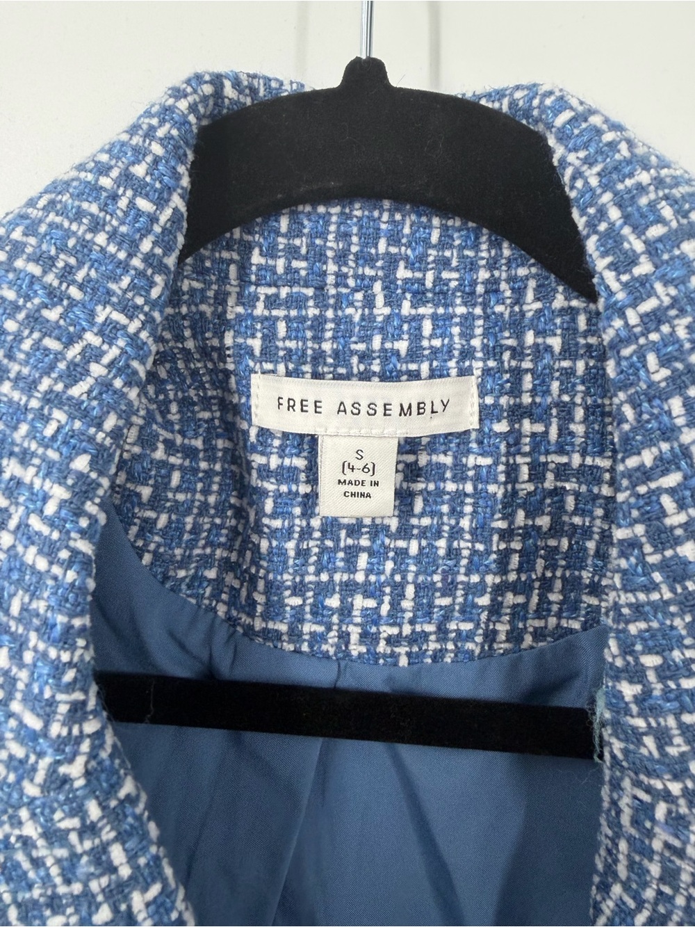 NWT Free Assembly Blue Single Breasted Tweed Wool Blend Blazer - Picture 5 of 7